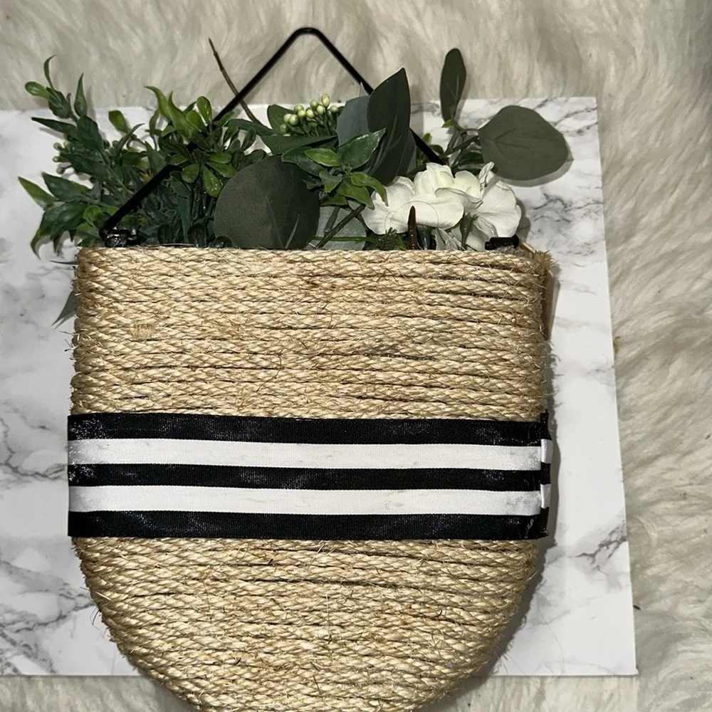 Decorative Woven Basket with Black and White Accents